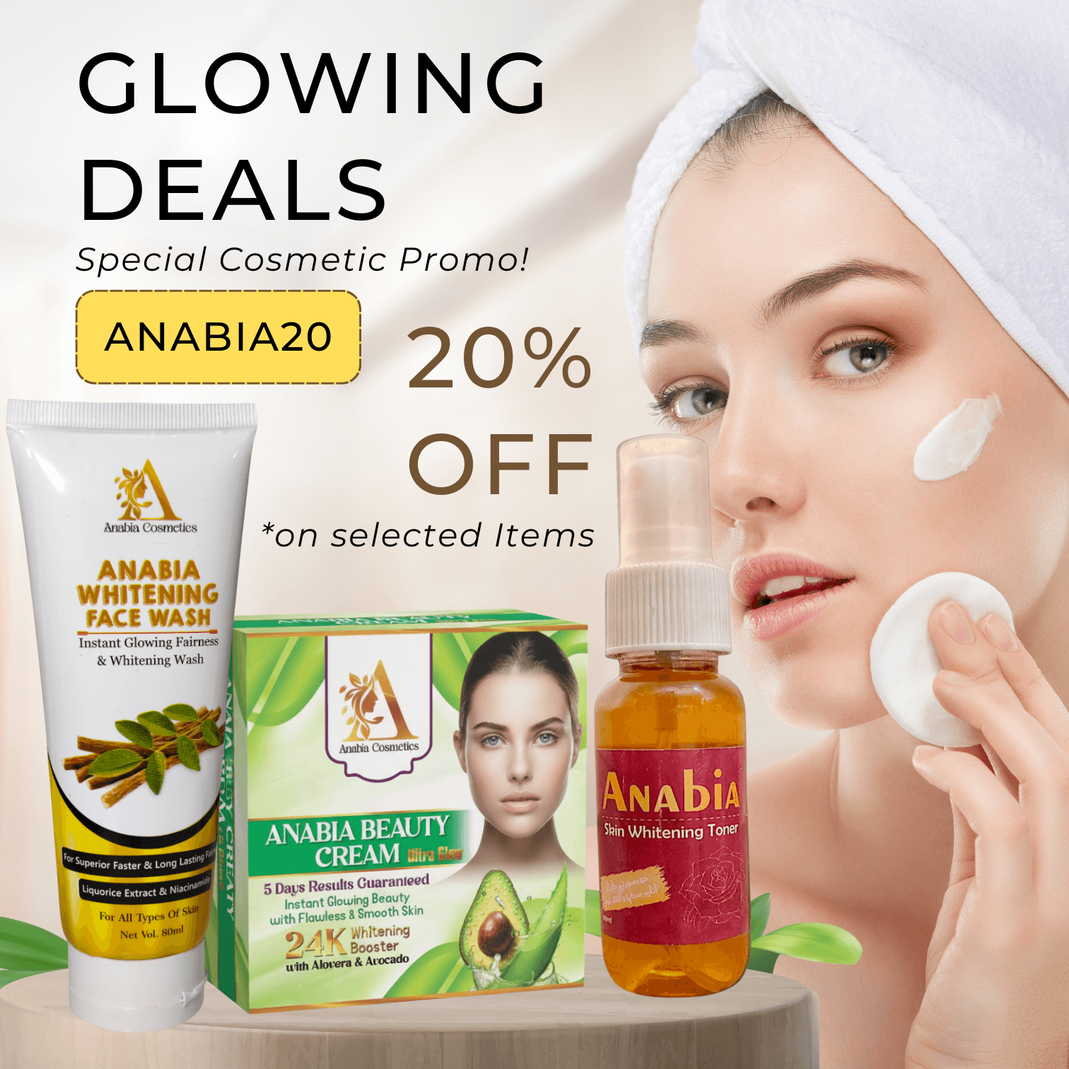Anabia Beauty Cream Ultra Glow+Whitening Face Wash+Skin Whitening Toner